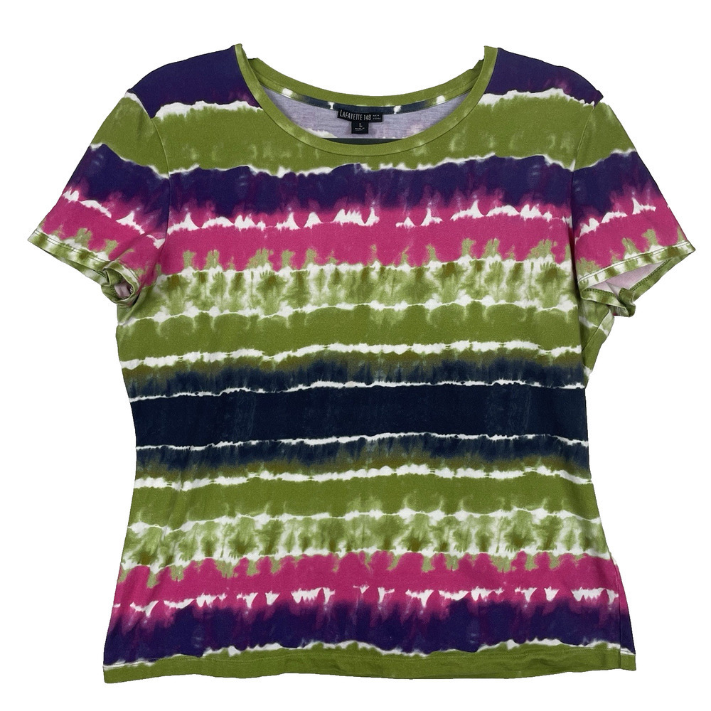 Lafayette 148 NY Baby Tee Shirt Top Size L Multicolor Tie Dye Boho Festival
